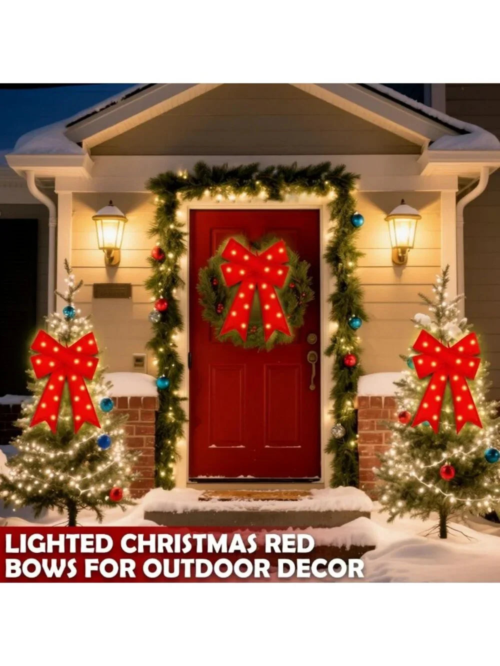 Set of 3 Large Prelit Red Velvet Christmas Bows with LED Lights & Remote Timer